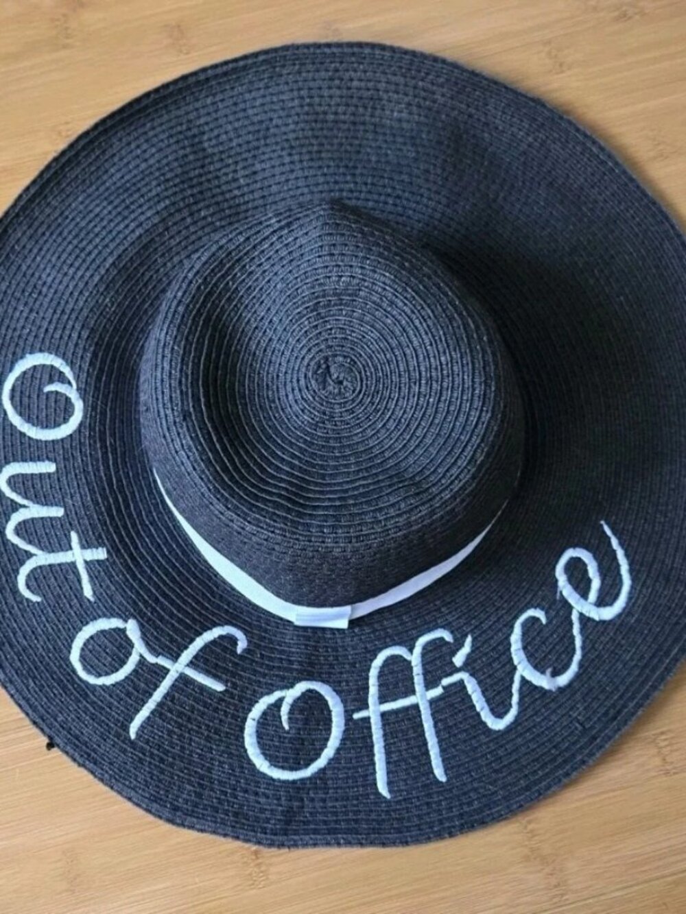 Out Of Office Wide Brim Straw Sun Hat Black Beach Vacation Honeymoon